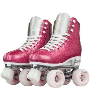 ❤️NWT!!❤️ CRAZY SKATES DISCO GLAM QUAD ROLLER SKATES Size 6 Rose Gold Glitter